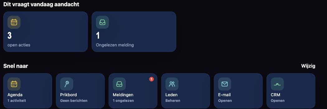 Dashboardoverzicht van Meer Vereniging